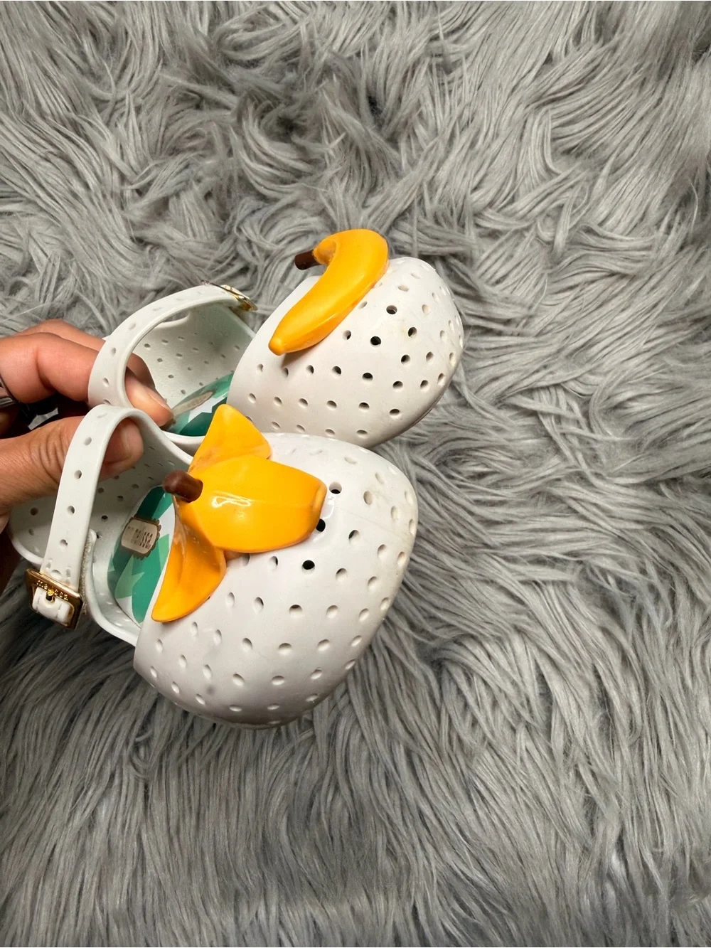 Mini Melissa White Girls' Jelly Mary Janes with Yellow Accent